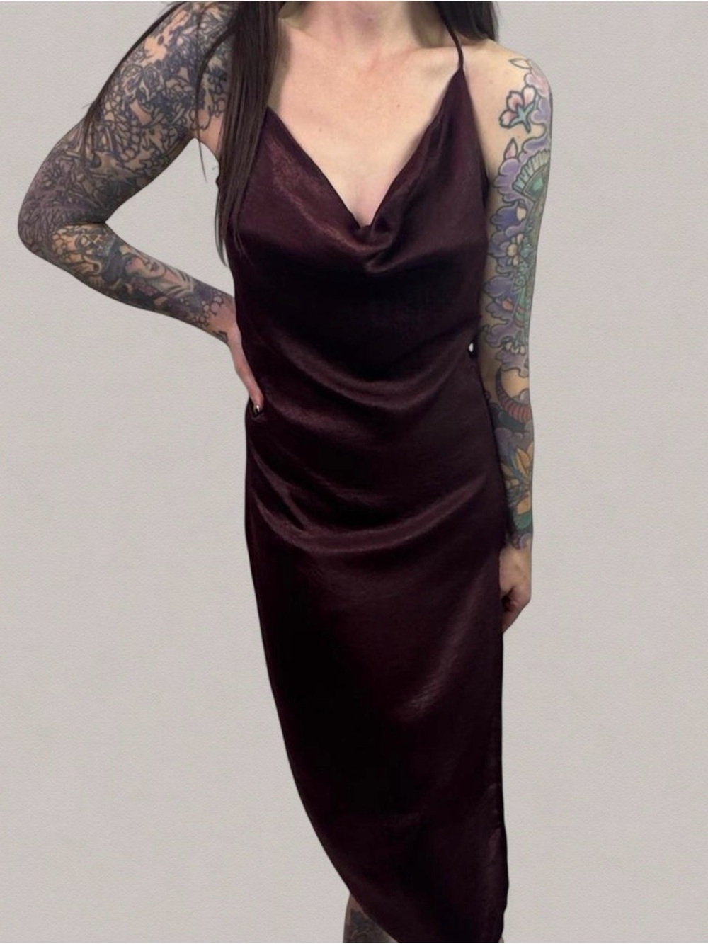 Lulu's date night slip dress | adjustable straps | Maroon burgundy plum | Large